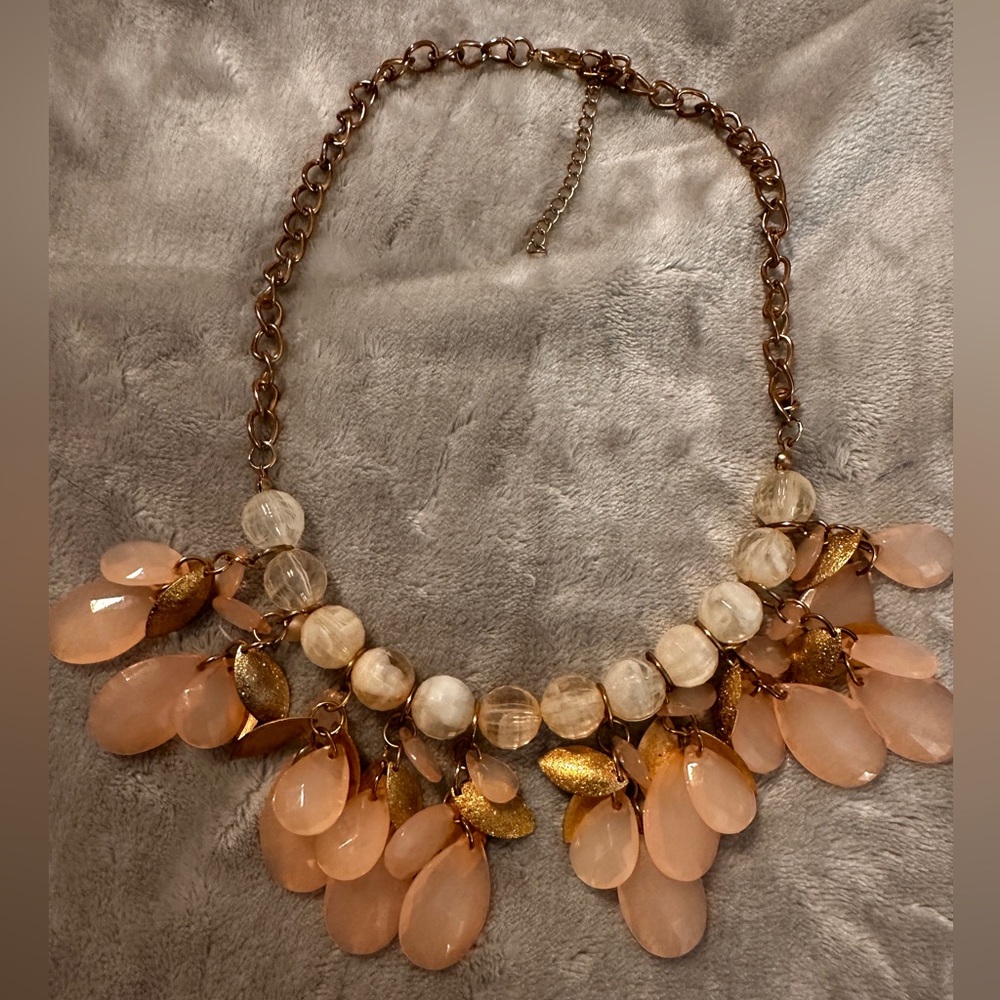 Pink & Copper Gold‎ Beaded Bib Necklace